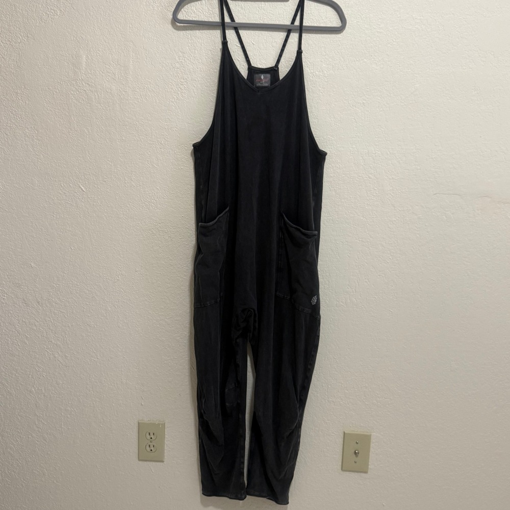 Free Movement‎ Hot Sh*t Onsie Black Washed Cotton Blend Jumpsuit Overalls XS TP